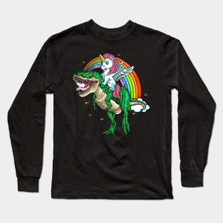 Unicorn Rides On T-Rex Funny Kids Men Gift Long Sleeve T-Shirt